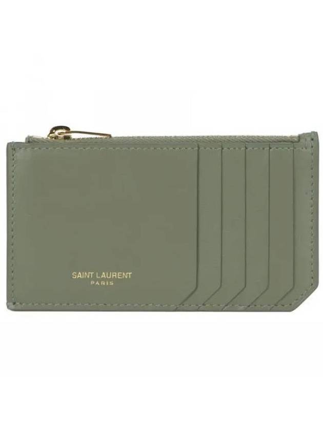 Monogram Fragment Card Wallet Light Sage - SAINT LAURENT - BALAAN 1