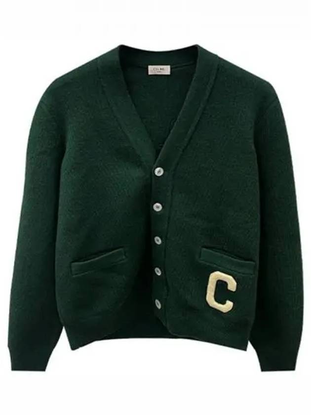 College logo wool V neck cardigan forest men s jacket 270068 - CELINE - BALAAN 1