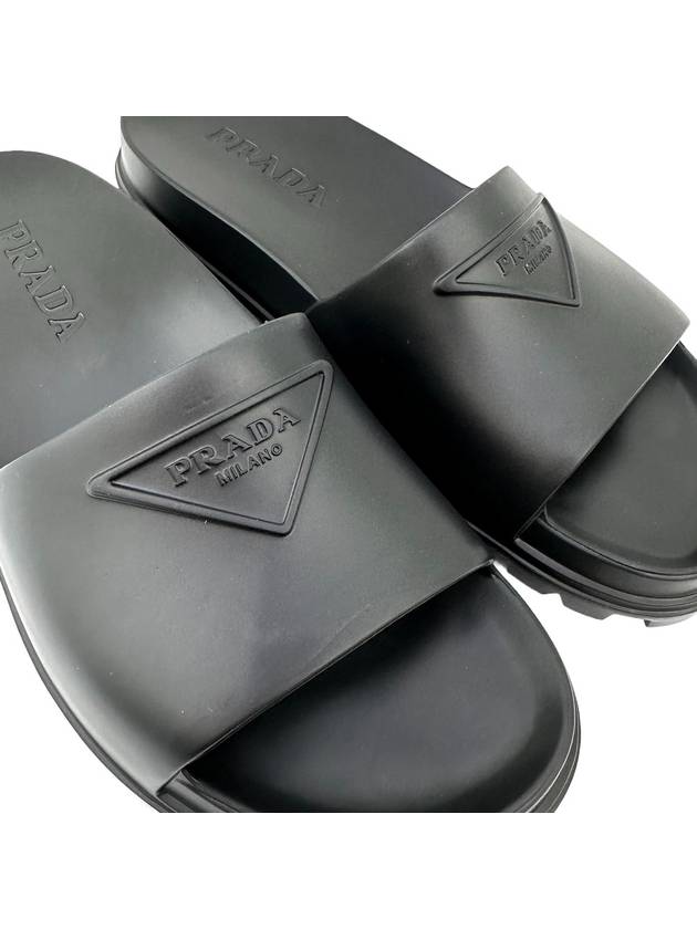 Triangle Logo Rubber Slippers Black - PRADA - BALAAN 4