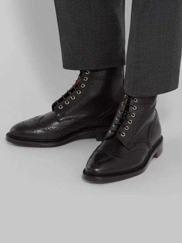 Pebbled Leather Wingtip Brogue Ankle Boots Black - THOM BROWNE - BALAAN 5