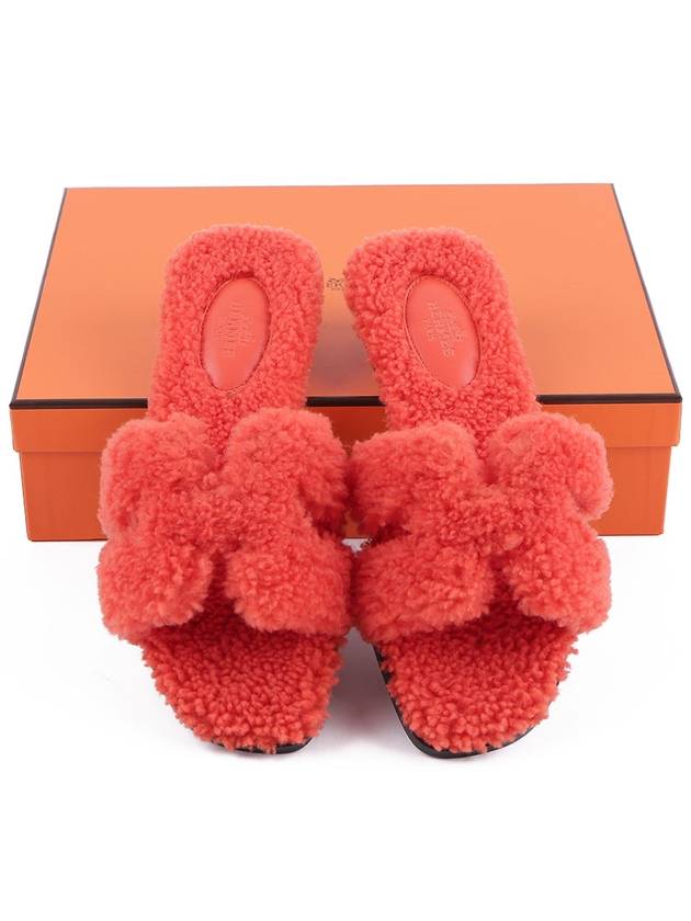 Oran Shearling Slippers Orange - HERMES - BALAAN.