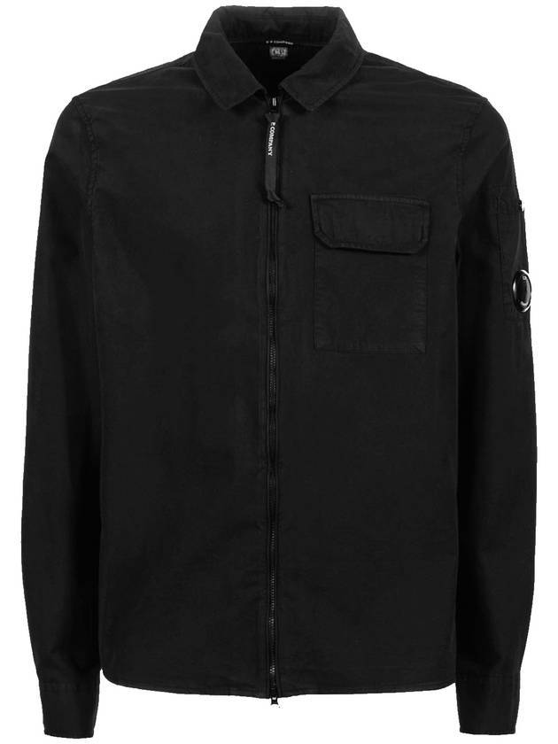 Emerized Gabardine Overshirt Zip-Up Jacket Black - CP COMPANY - BALAAN 1