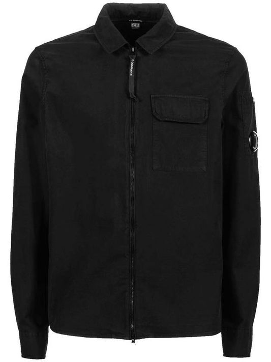 Men's Lens Waffen Gabardine Zip-up Shirt Jacket Black - CP COMPANY - BALAAN.