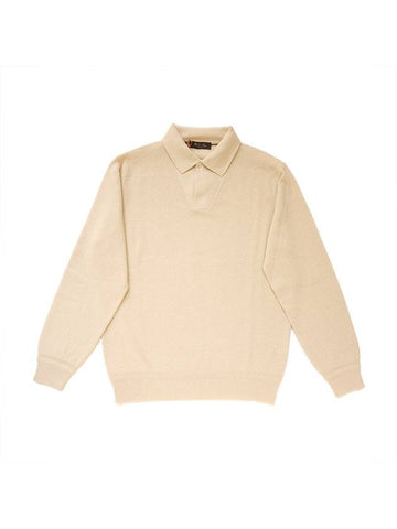 Men's Cashmere Polo Open Dover Sweater Beige FAM9190 J0P2 - LORO PIANA - BALAAN 1