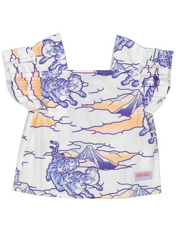 Kenzo Girls Graphic Print Square-Neck Cotton Poplin Blouse, Size 8Y - KENZO - BALAAN 1