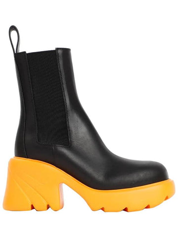 Women's Flash Platform Leather Chelsea Boots Black Tangerine - BOTTEGA VENETA - BALAAN.