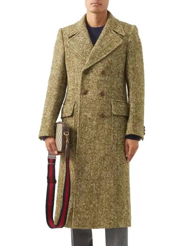 Bernal Herringbone Wool Single Coat Green - GUCCI - BALAAN 3