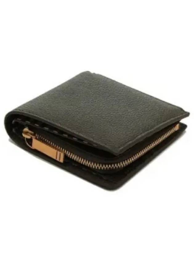 Caviar Leather Zipper Coin Pocket Bifold Half Wallet Dark Green - THOM BROWNE - BALAAN 2