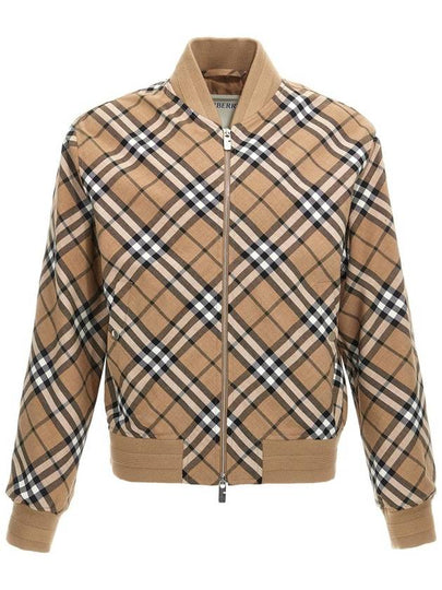 Harrington Check Wool Blend Zip-Up Jacket Brown - BURBERRY - BALAAN 2