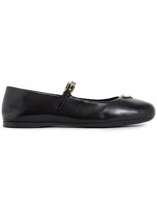 Prada Triangle Logo Nappa Leather Mary Jane Flat Shoes Black - PRADA - BALAAN 1