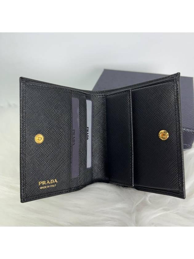 Gold Hardware Triangle Logo Saffiano Half Wallet Black - PRADA - BALAAN 3