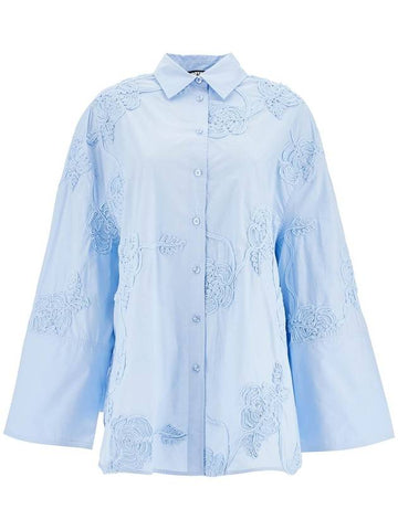 light blue cotton shirt with embossed floral pattern - ROTATE - BALAAN 1