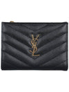 Grain Leather Quilted Stitch Card Wallet Black - SAINT LAURENT - BALAAN 3