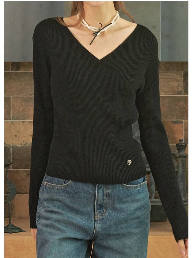 Effloresce V-neck Wrap Knit Top Black - MICANE - BALAAN 4