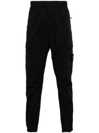 Stretch Cotton Wool Satin Straight Pants Black - STONE ISLAND - BALAAN 2