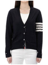 Sustainable Fine Merino Wool 4-Bar Relaxed Fit V-Neck Cardigan Navy - THOM BROWNE - BALAAN 3