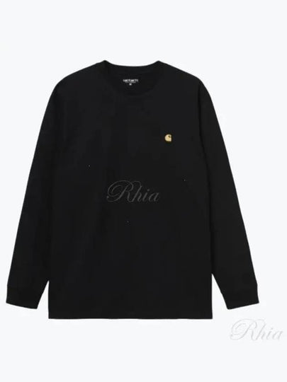 Men's Chase Mini Embroid Logo Long Sleeve T-Shirt Black - CARHARTT WIP - BALAAN 2