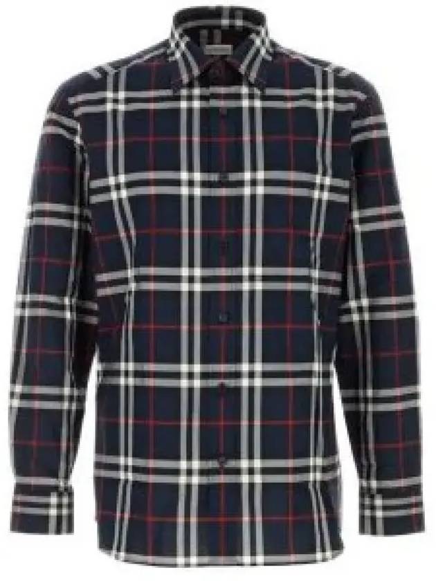 Check Pattern Long Sleeve Shirt Navy - BURBERRY - BALAAN 2