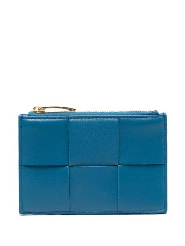 Intrecciato Cassette Zipper Card Wallet Blue - BOTTEGA VENETA - BALAAN 1