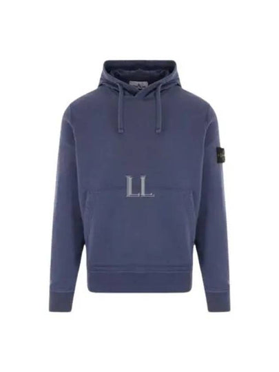 Logo Patch Cotton Fleece Hoodie Blue - STONE ISLAND - BALAAN 2