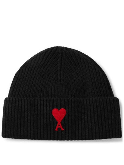 Embroidered Heart Logo Wool Beanie Black - AMI - BALAAN 2