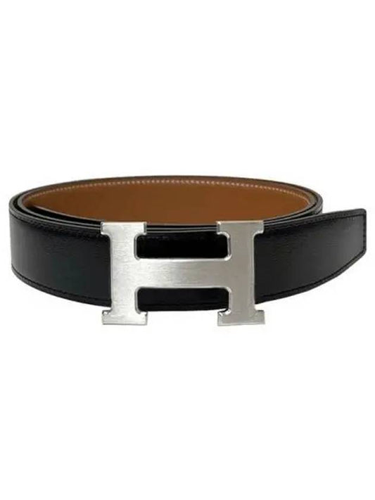 H064544CB86 H073967CAAA0 H Belt Buckle Reversible Leather Strap 32mm Gris Moyen Hardware Noir Gold Men s TEO 271076 - HERMES - BALAAN 1