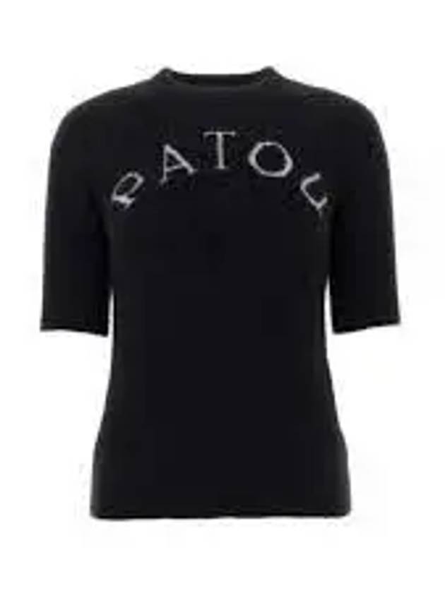 Intarsia Logo Short Sleeve Knit Top Black - PATOU - BALAAN 2