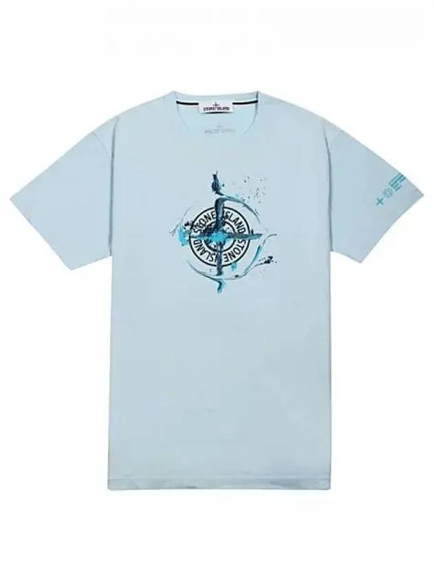 Marble One Logo Print Short Sleeve T-Shirt Sky Blue - STONE ISLAND - BALAAN 2