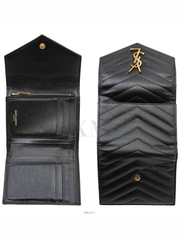 Monogram Compact 3 fold Wallet 403943 Black YSL Gold Plated - SAINT LAURENT - BALAAN 6