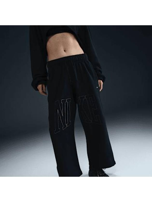 Mid-Rise Oversized Open Hem French Track Pants Black - NIKE - BALAAN 2