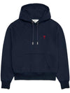 Embroidered Logo Organic Cotton Hoodie Navy - AMI - BALAAN 1