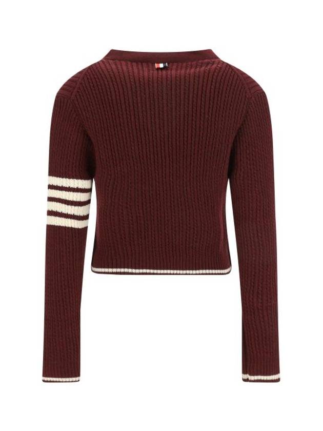 4 Bar Cable Wool Crop Cardigan Red - THOM BROWNE - BALAAN 3