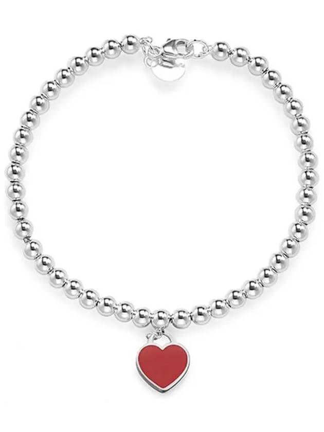 Return to Tiffany Mini Heart Bead Bracelet Red Silver - TIFFANY & CO. - BALAAN 4