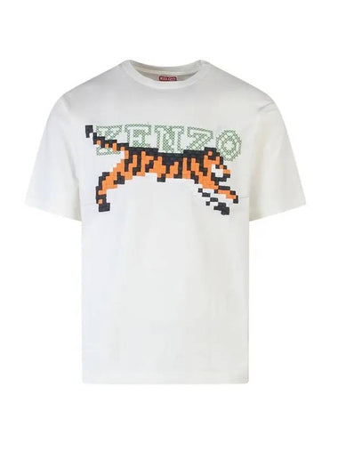 Tiger Logo Pixel Cotton Short Sleeve T-Shirt White - KENZO - BALAAN 1