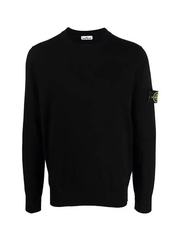 Waffen Patch Crew Neck Wool Knit Top Black - STONE ISLAND - BALAAN 2