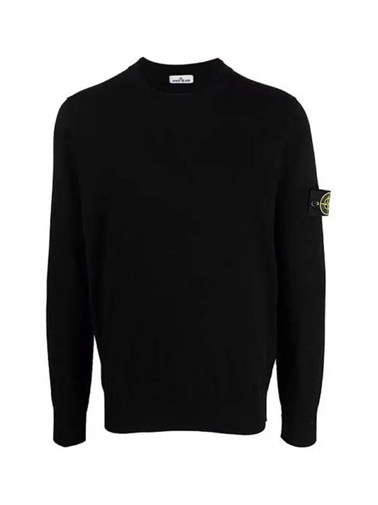 Wappen Patch Crew Neck Wool Knit Top Black - STONE ISLAND - BALAAN.