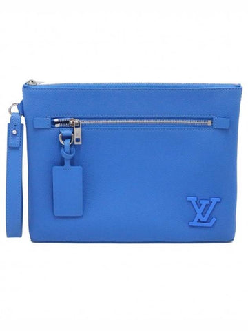 Women s Louis Vuitton M82270 Bright Blue Aerogram Leather Take Off Pouch Clutch gt Gangbuk used luxury goods - LOUIS VUITTON - BALAAN 1