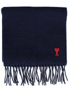 Small Heart Logo Wool Scarf Navy - AMI - BALAAN 4