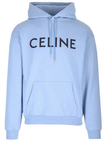 Logo Loose Cotton Fleece Hoodie Washed Blue - CELINE - BALAAN 1