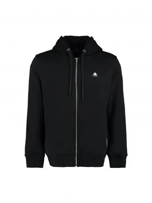 Dundas Logo Patch Cotton Zip Up Hoodie Black - MOOSE KNUCKLES - BALAAN 2