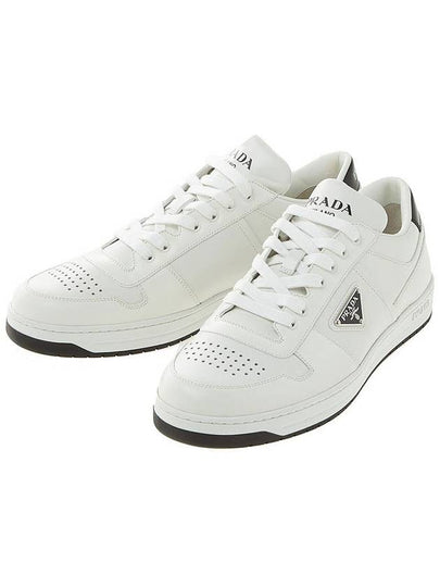 Downtown Triagle Logo Leather Low Top Sneakers White - PRADA - BALAAN 2