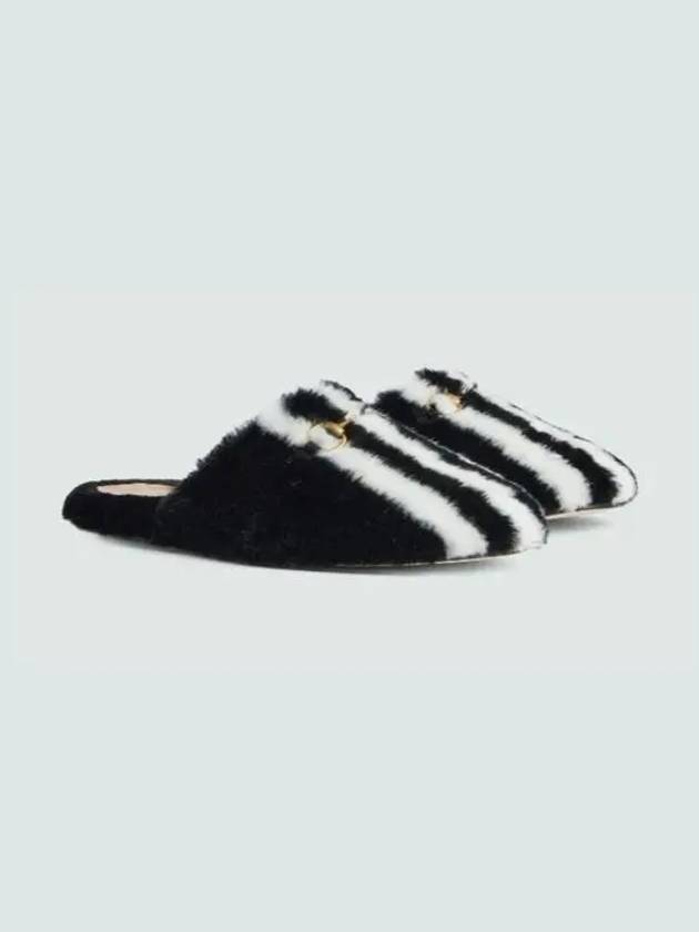 Horsebit 3 Striped Fur Mule Black - GUCCI - BALAAN 2