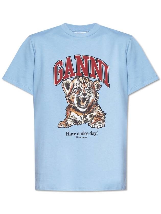 Ganni T-shirt With Logo, Women's, Blue - GANNI - BALAAN 1