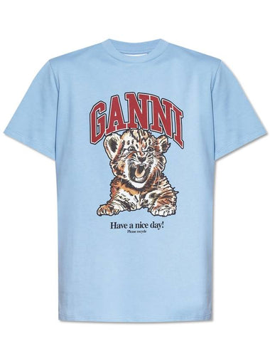 Ganni T-shirt With Logo, Women's, Blue - GANNI - BALAAN 1