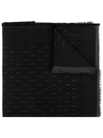 Monogram Wool Jacquard Silk Cotton Muffler Black - SAINT LAURENT - BALAAN 1