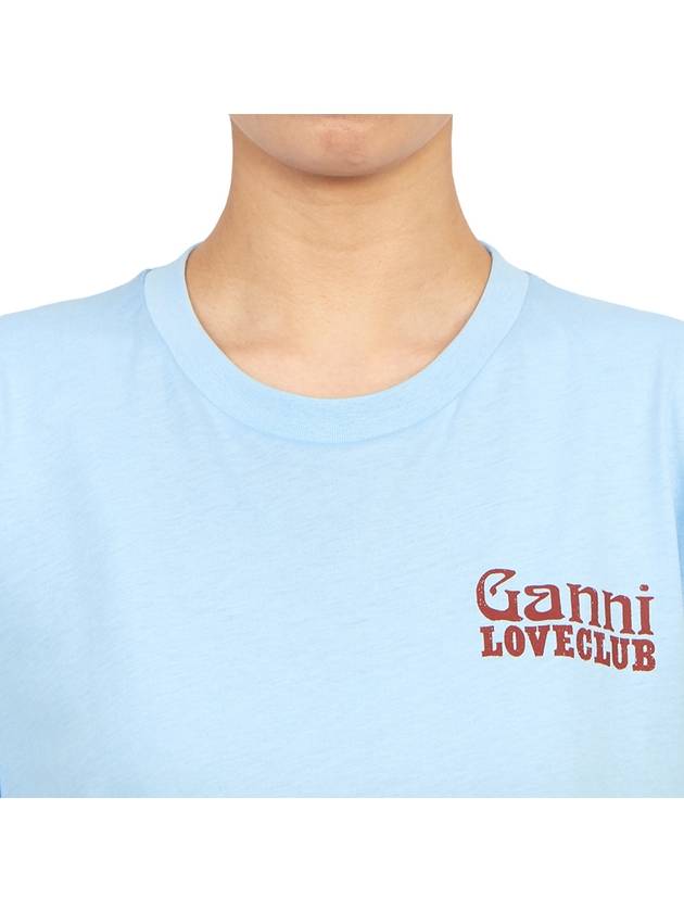 Love Club Cotton Short Sleeve T-Shirt Blue - GANNI - BALAAN 6