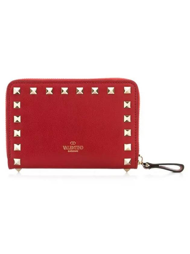 Rockstud Coin Zipper Bicycle Wallet Red - VALENTINO - BALAAN.