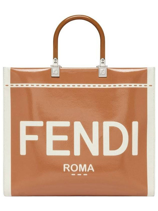 Sunshine Patent Leather Medium Tote Bag Brown - FENDI - BALAAN 1