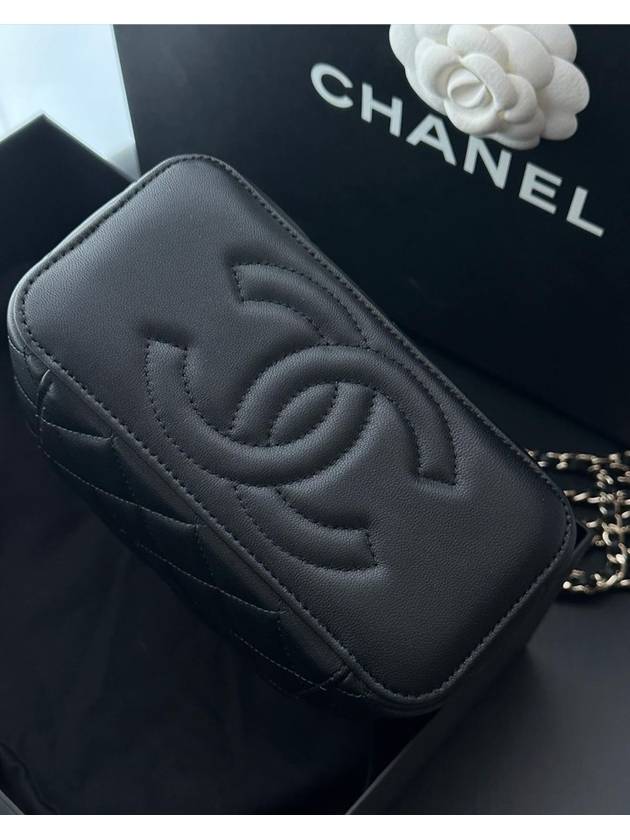 Gold Hardware Chain Lambskin Cosmetic Cross Bag Black - CHANEL - BALAAN 11