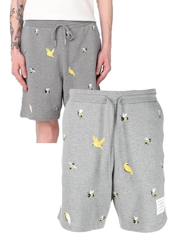 Bird Bee Embroidered Loopback Cotton Sweat Shorts Grey - THOM BROWNE - BALAAN 2